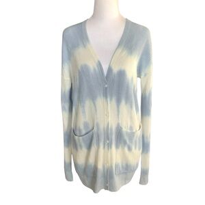 Splendid Collection Womens XS Relaxed Blue White V Neck Cashmere Blend Cardigan